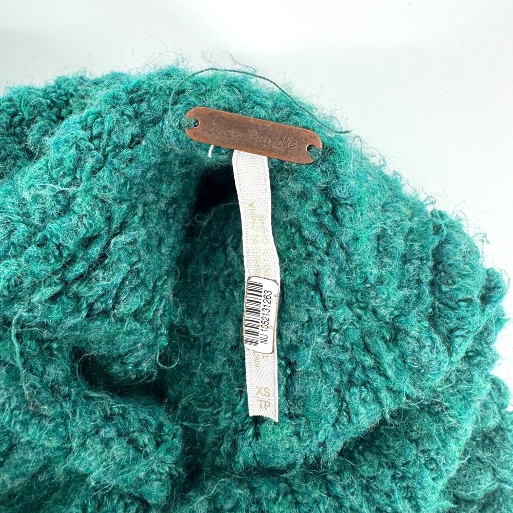 Free People Sweater Women XS Green Mock Neck Boho Chunky Cropped Cozy Pull Over - Picture 3 of 10